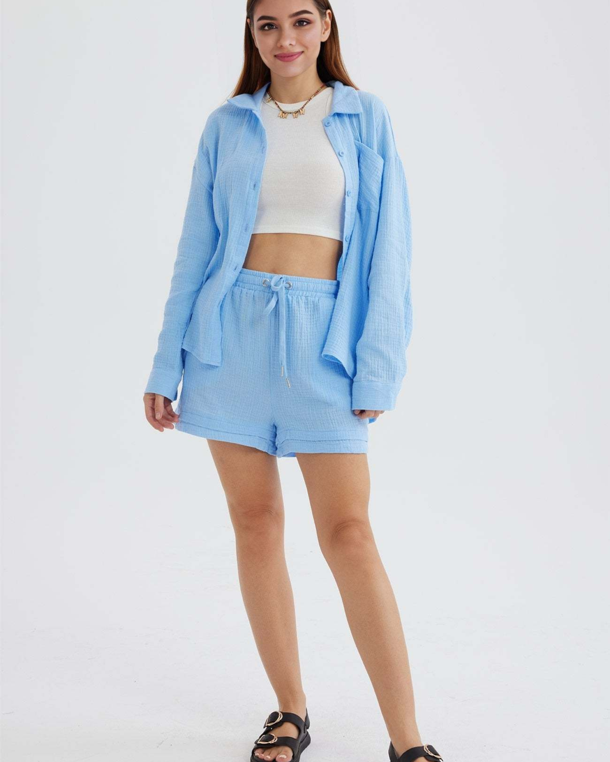 Azure Grace - Women’s Cotton Two-Piece Set