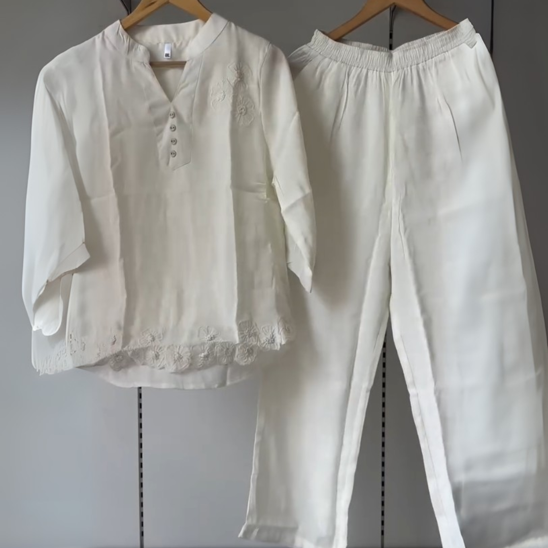 Flora Ivory White Set – Embroidered Cotton Co-ord