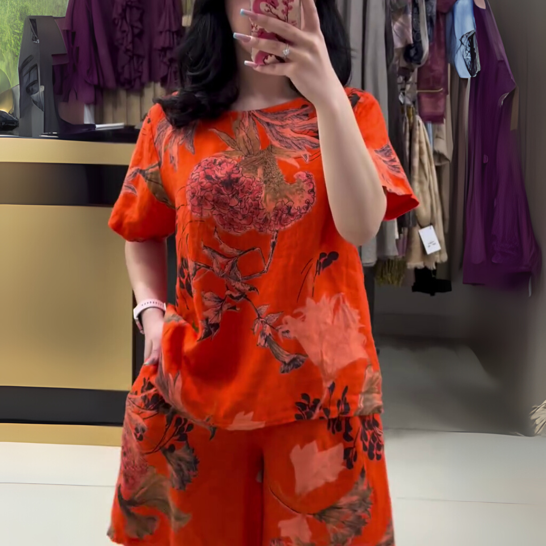 Keya Bold Bloom – Orange Cotton Co-ord Set with Floral Print