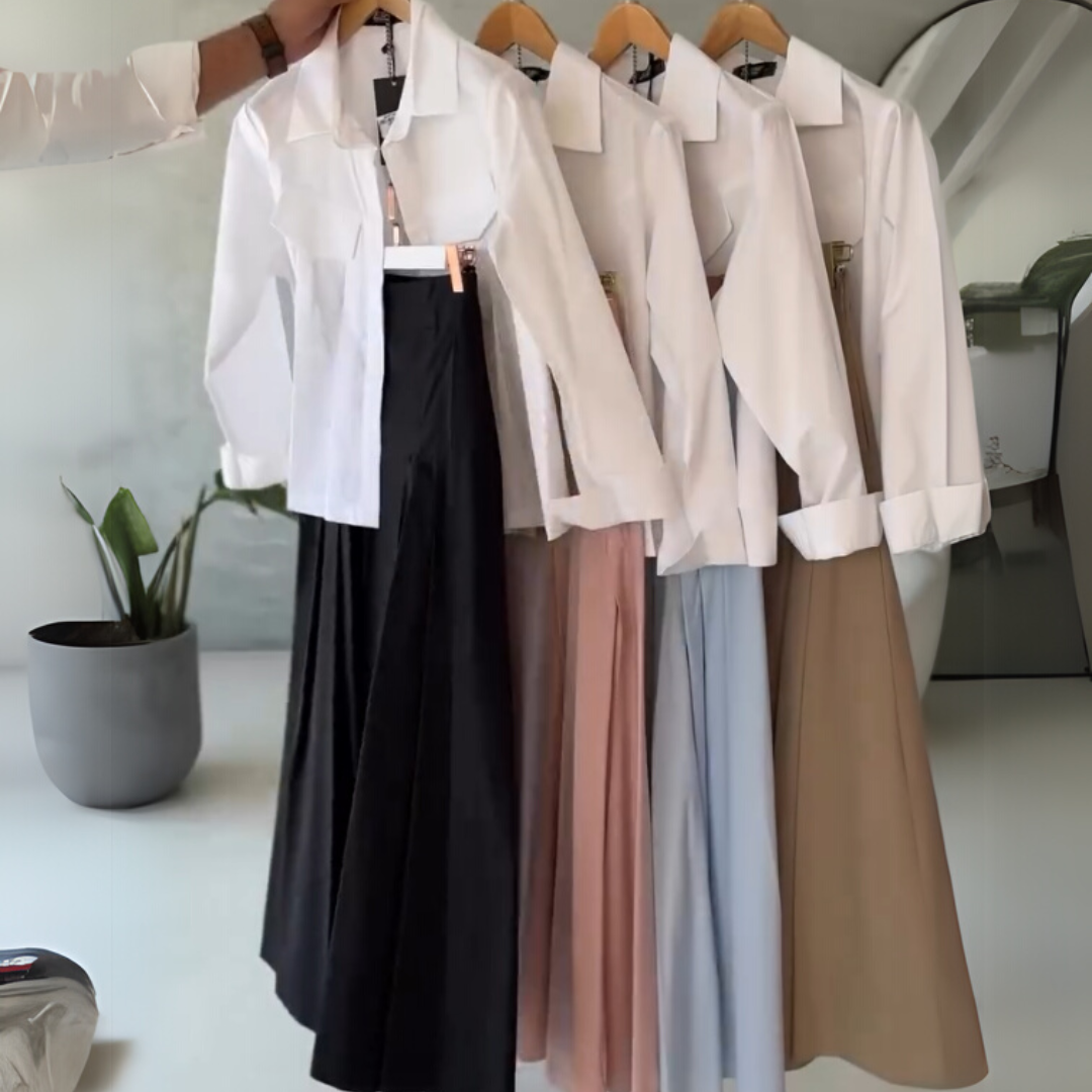 Urban Ease - Utility Shirt & Pleated Black Maxi Skirt Set