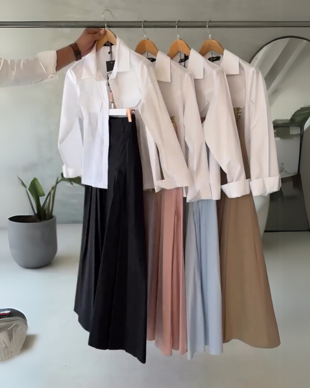 Urban Ease - Utility Shirt & Pleated Black Maxi Skirt Set