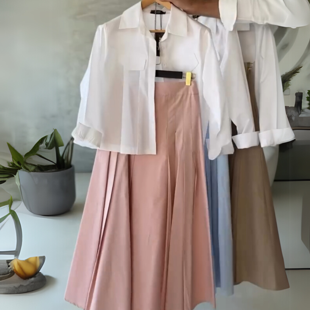 Urban Ease - Utility Shirt & Pleated Blush Pink Maxi Skirt Set