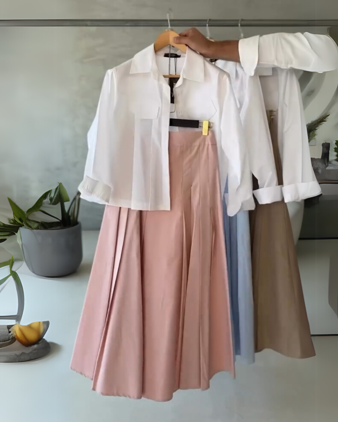 Urban Ease - Utility Shirt & Pleated Blush Pink Maxi Skirt Set