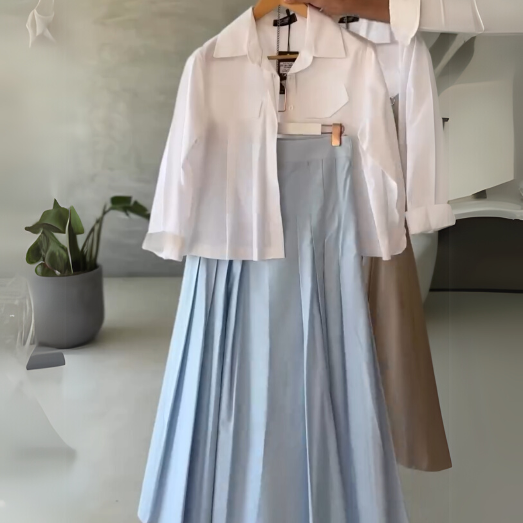 Urban Ease - Utility Shirt & Pleated Powder Blue Maxi Skirt Set
