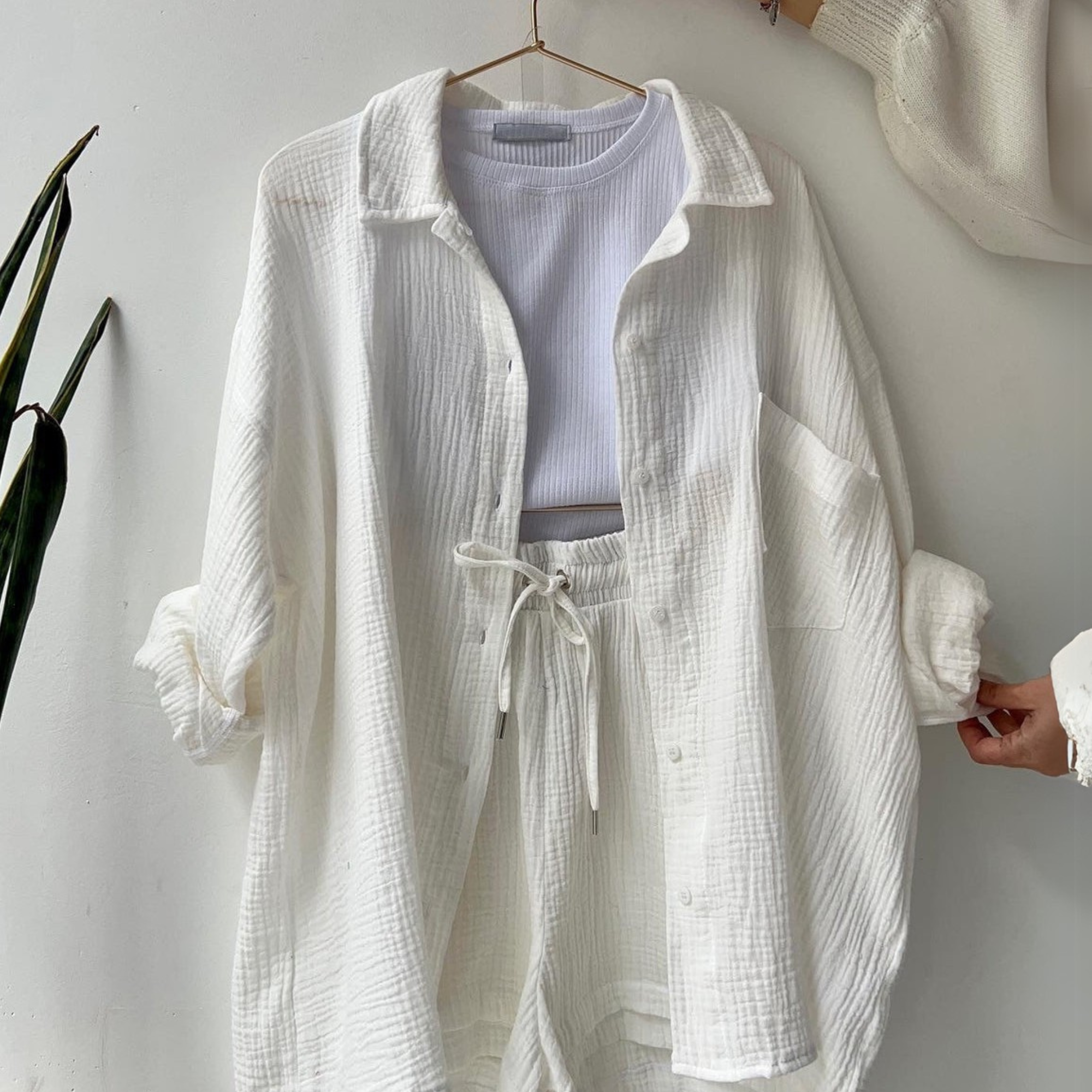 Ivory Elegance - Women’s Cotton Two-Piece Set