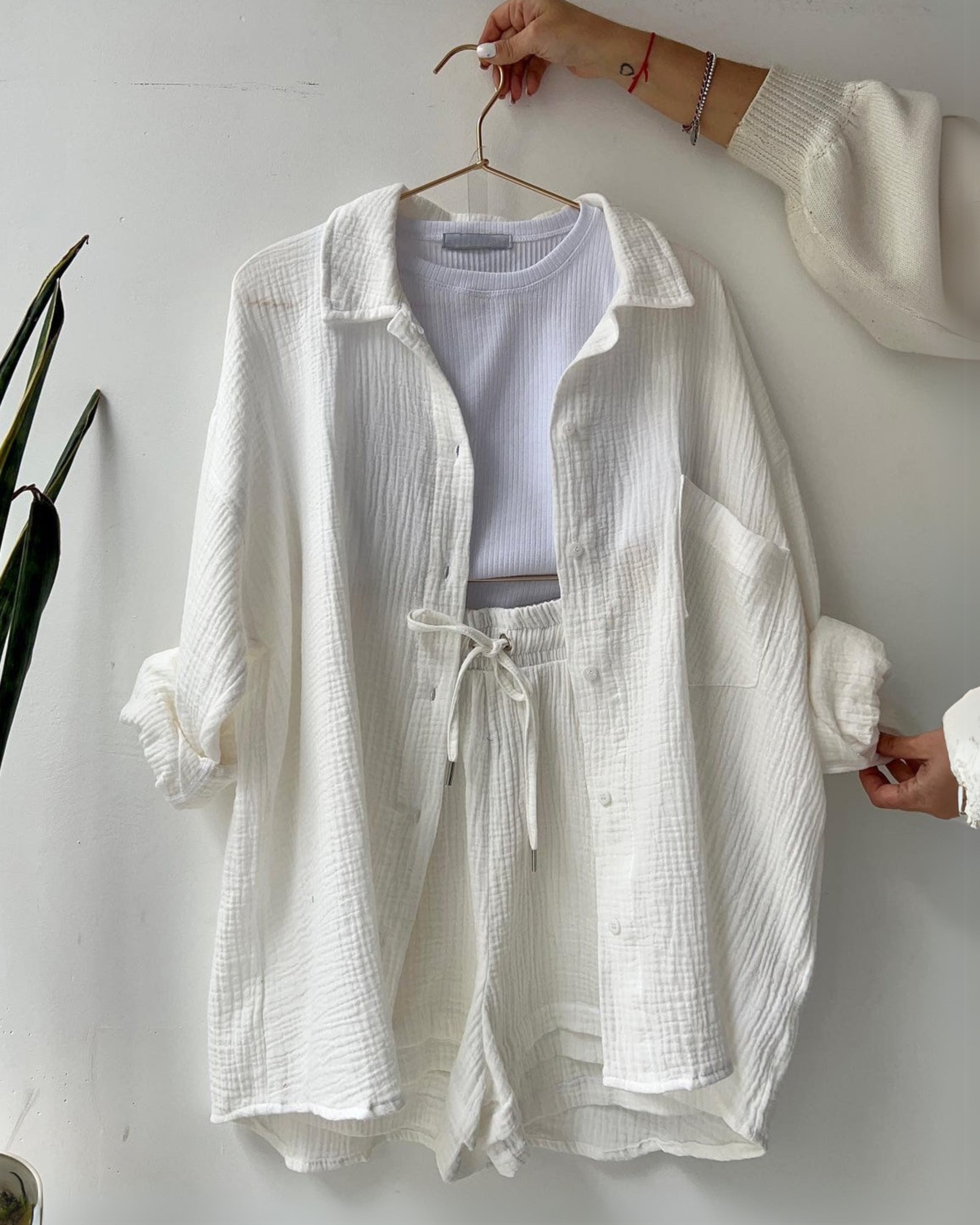 Ivory Elegance - Women’s Cotton Two-Piece Set