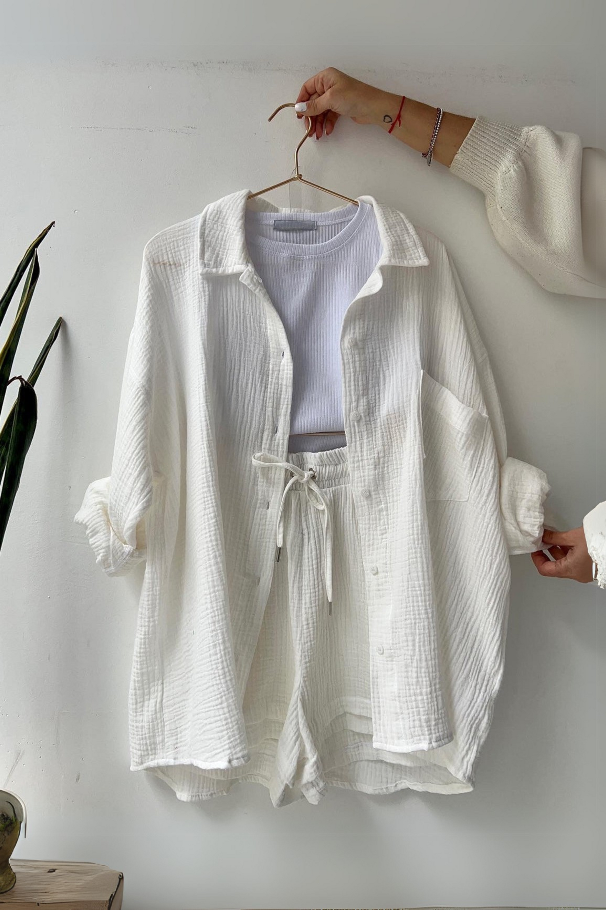 Ivory Elegance - Women’s Cotton Two-Piece Set