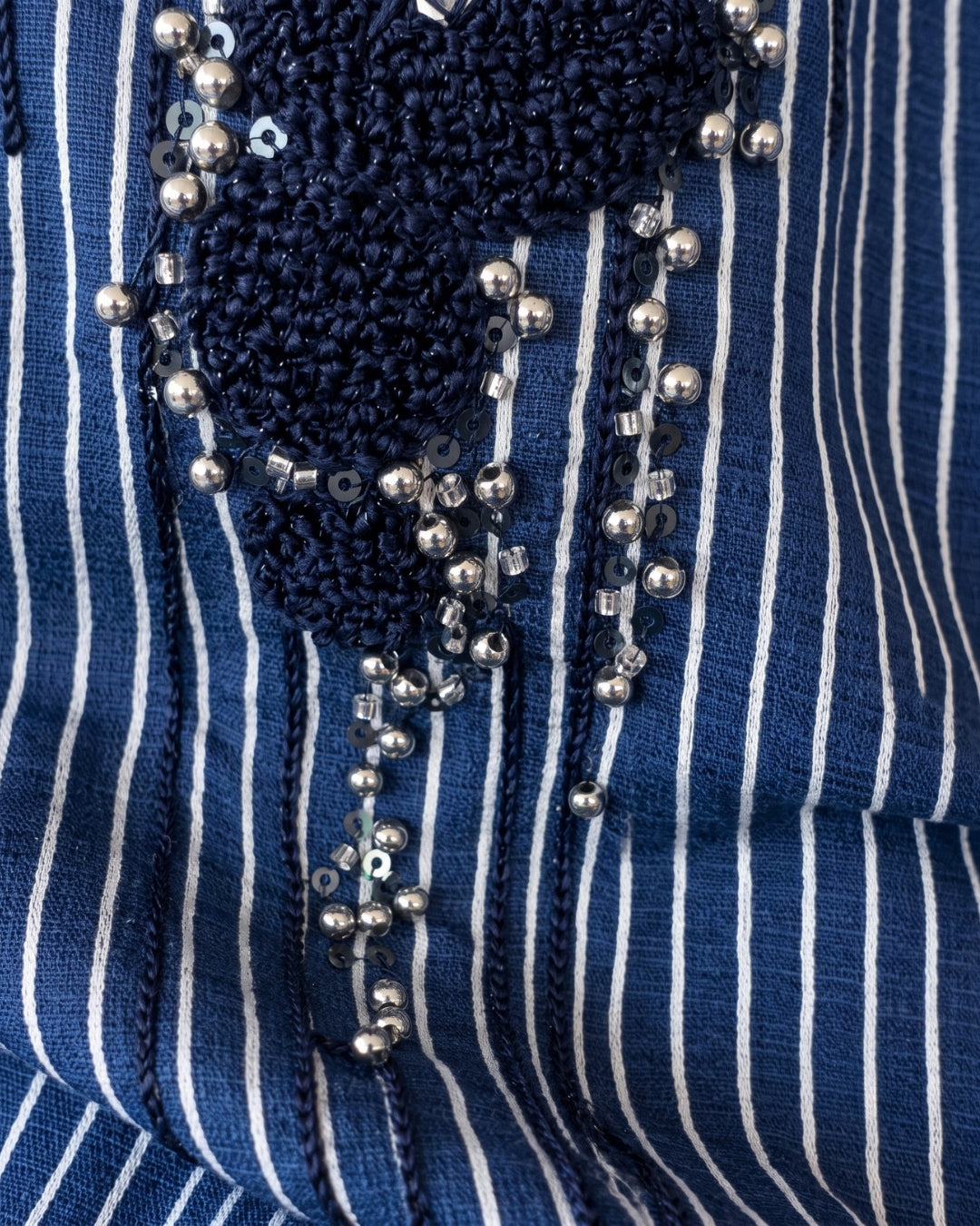 Amaira - Navy Blue Embellished Striped Shirt Wide Leg Co-Ord