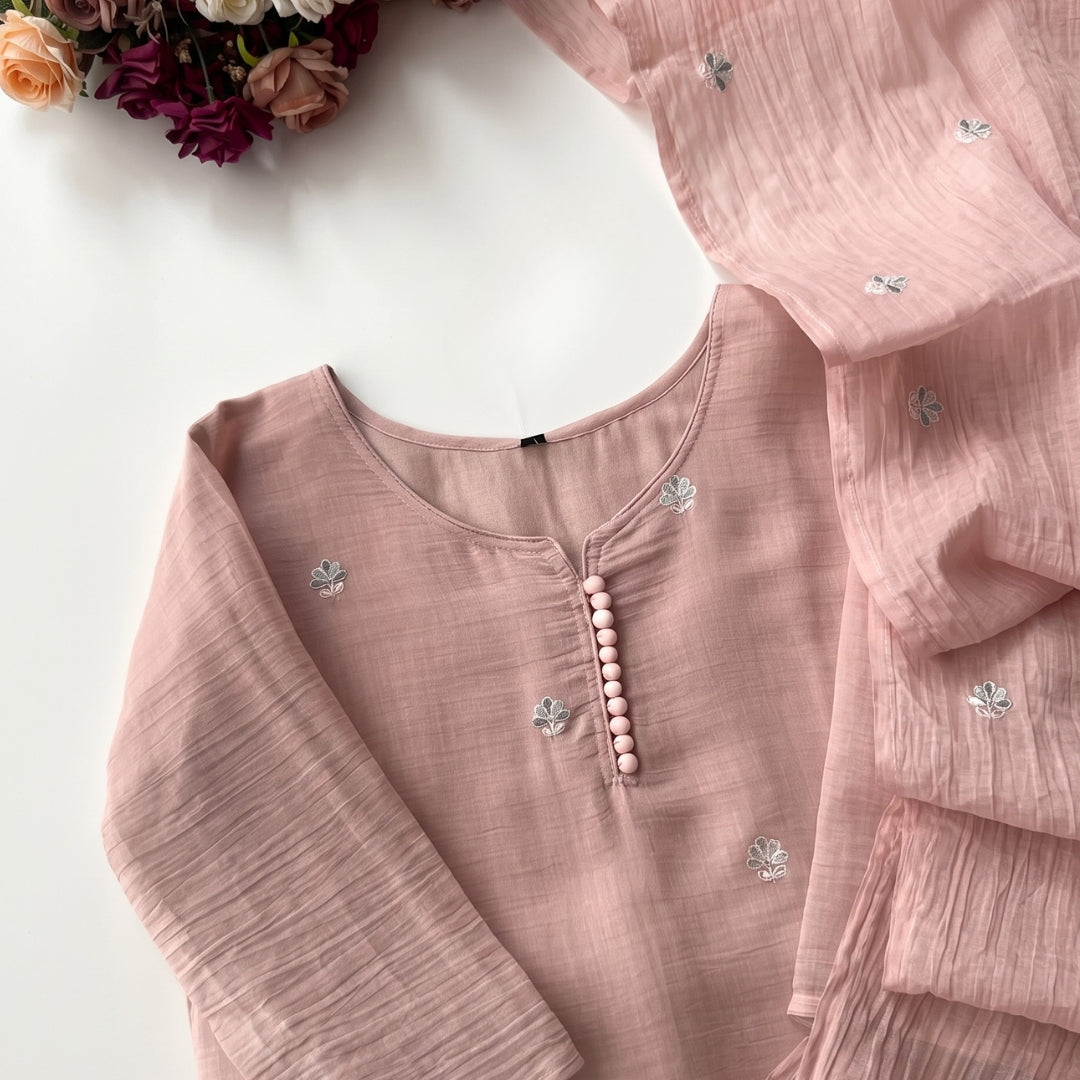 Zyrelle - Dusty Rose Embroidered Unstiched Kurta Set