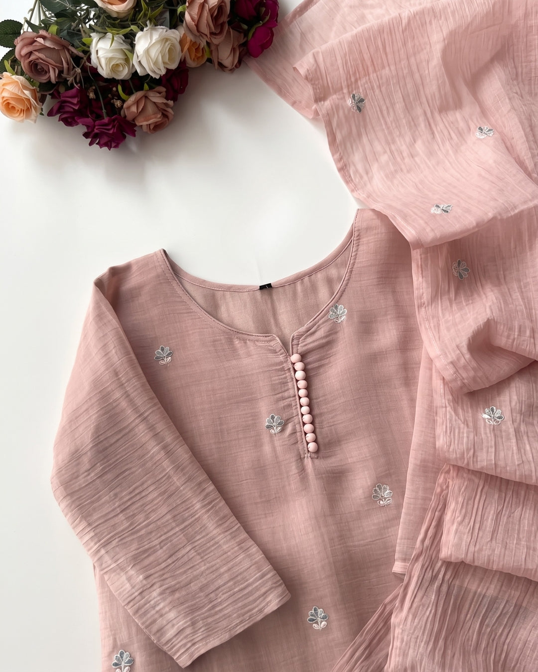 Zyrelle - Dusty Rose Embroidered Unstiched Kurta Set