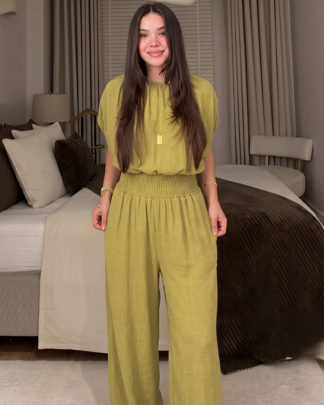 Elina - Green Modern Minimalist Pleated Co-Ord Set