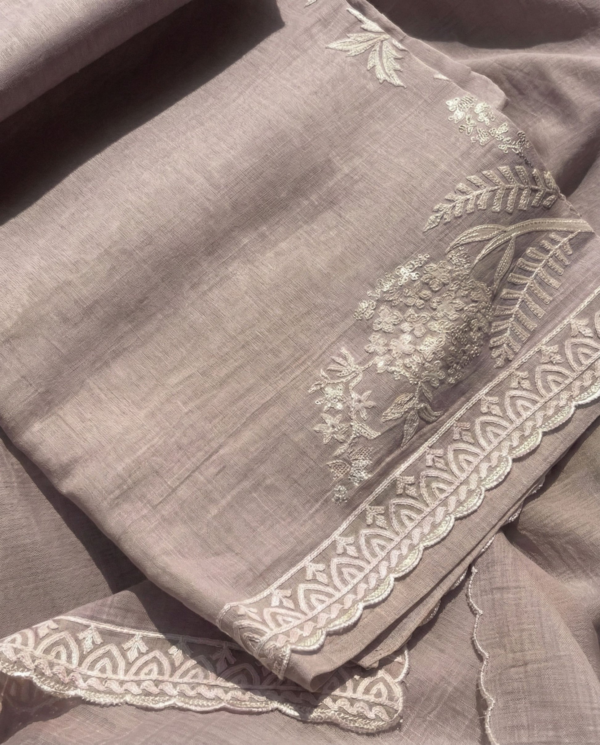 Reeva - Pure Mul Cotton Soft Pink Embroidered Unstitched Suit Set