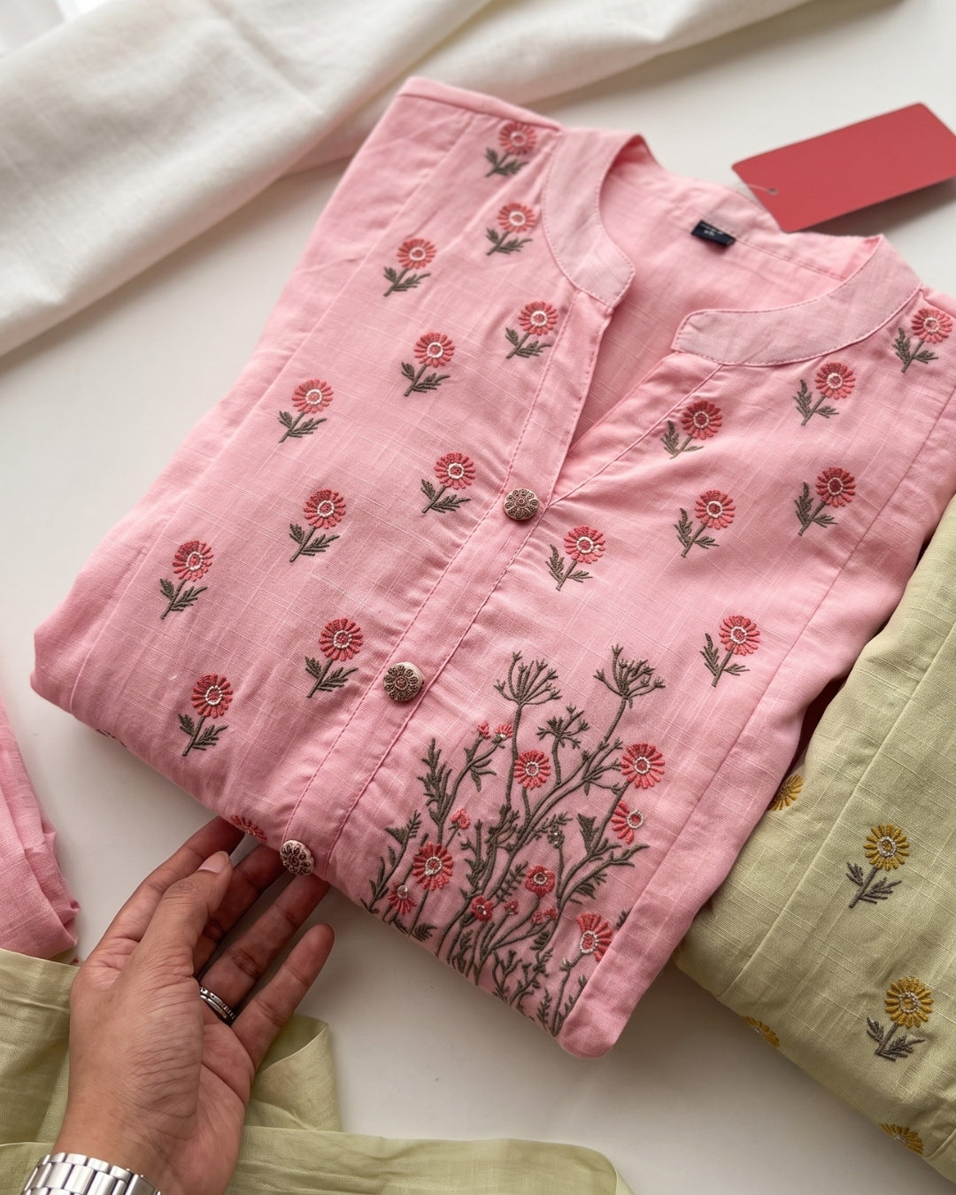 Kiara - Elegant Pink Embroidered Cotton Suit Material