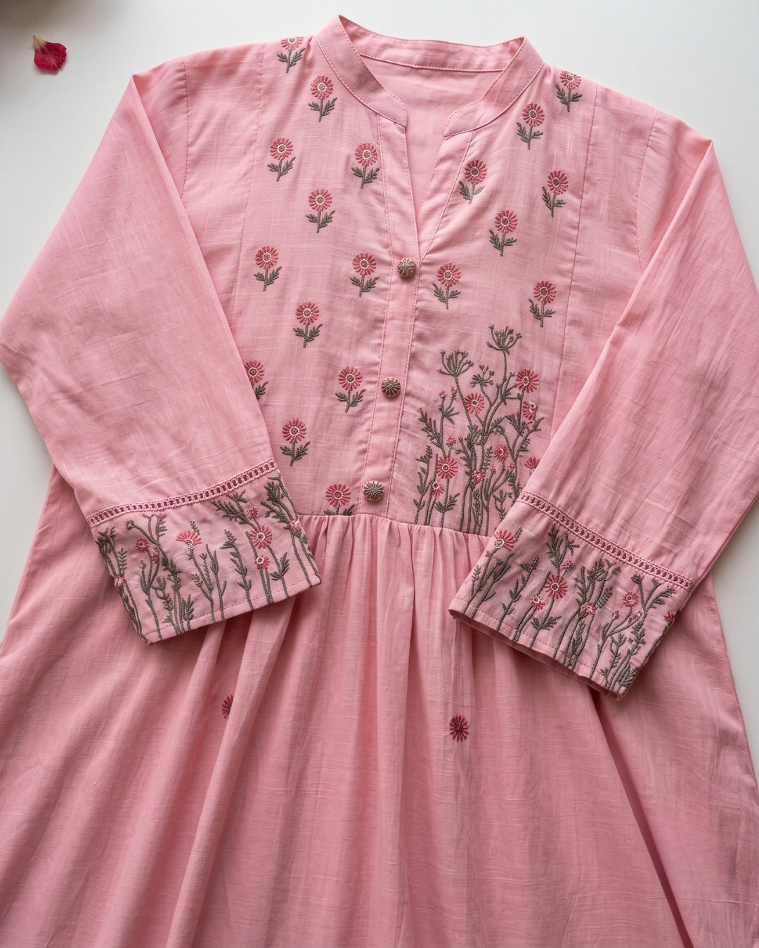 Kiara - Elegant Pink Embroidered Cotton Suit Material