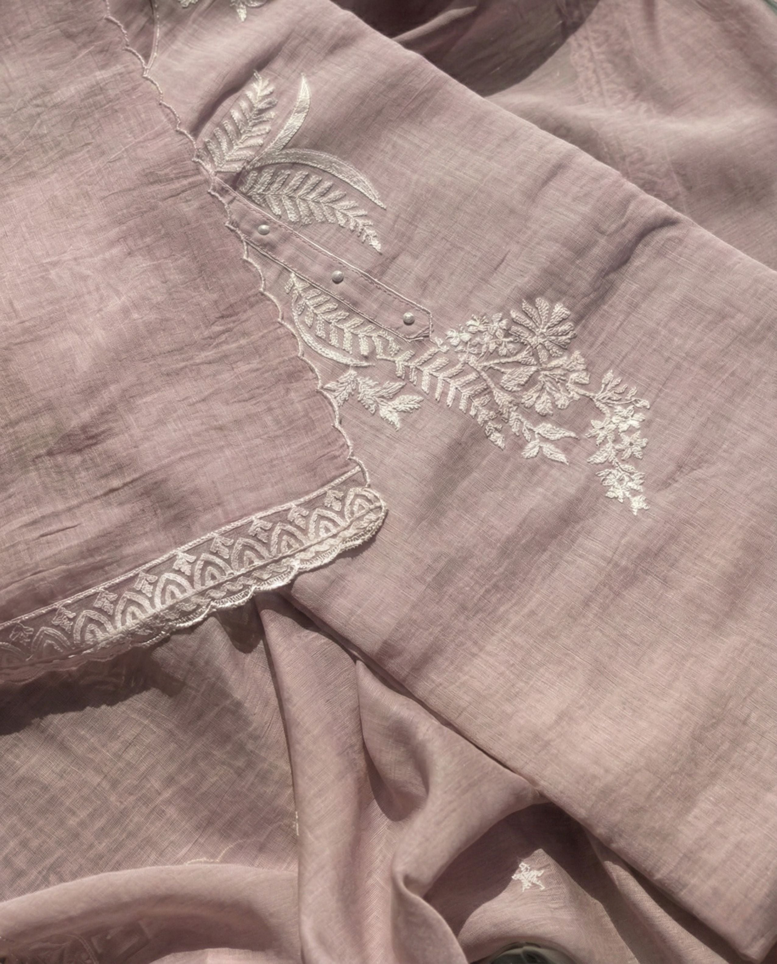 Reeva - Pure Mul Cotton Soft Pink Embroidered Unstitched Suit Set