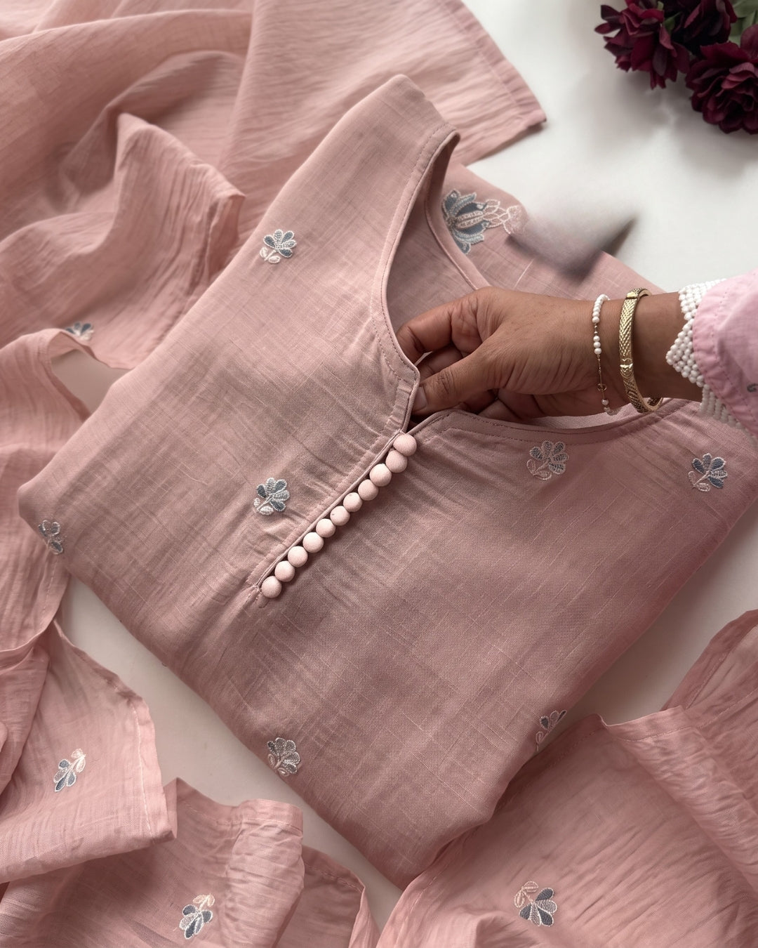 Zyrelle - Dusty Rose Embroidered Unstiched Kurta Set