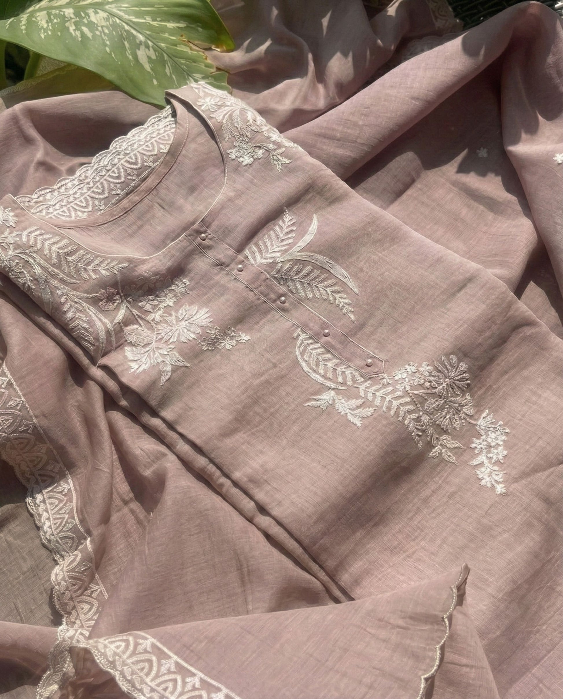 Reeva - Pure Mul Cotton Soft Pink Embroidered Unstitched Suit Set