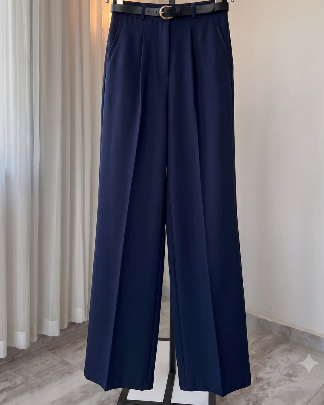Amaira - Powder Blue Embellished Striped Shirt Wide Leg Co-Ord