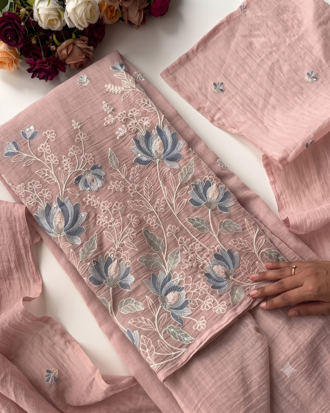 Zyrelle - Dusty Rose Embroidered Unstiched Kurta Set