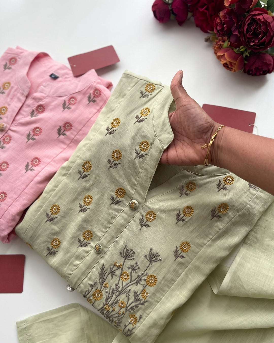 Kiara - Elegant Green Embroidered Cotton Suit Material