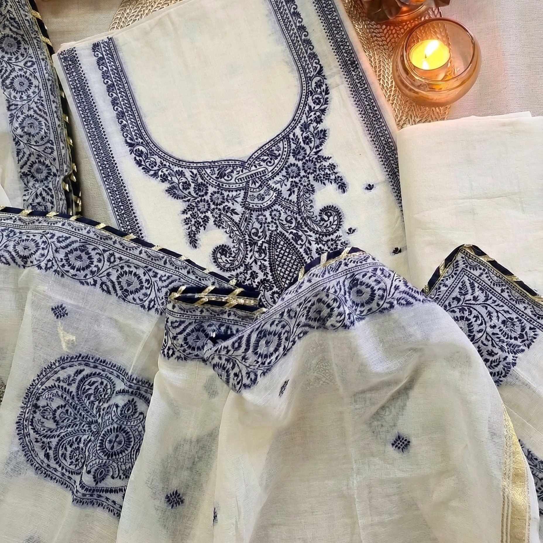Indory Cotton Jacquard Zari Unstitched Suit Set