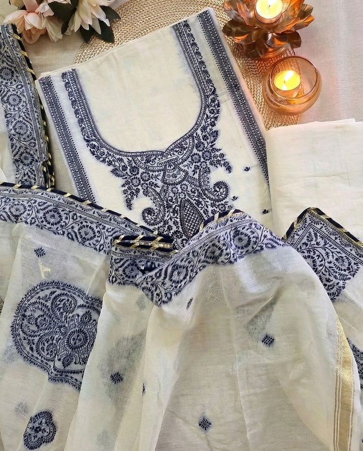 Indory Cotton Jacquard Zari Unstitched Suit Set