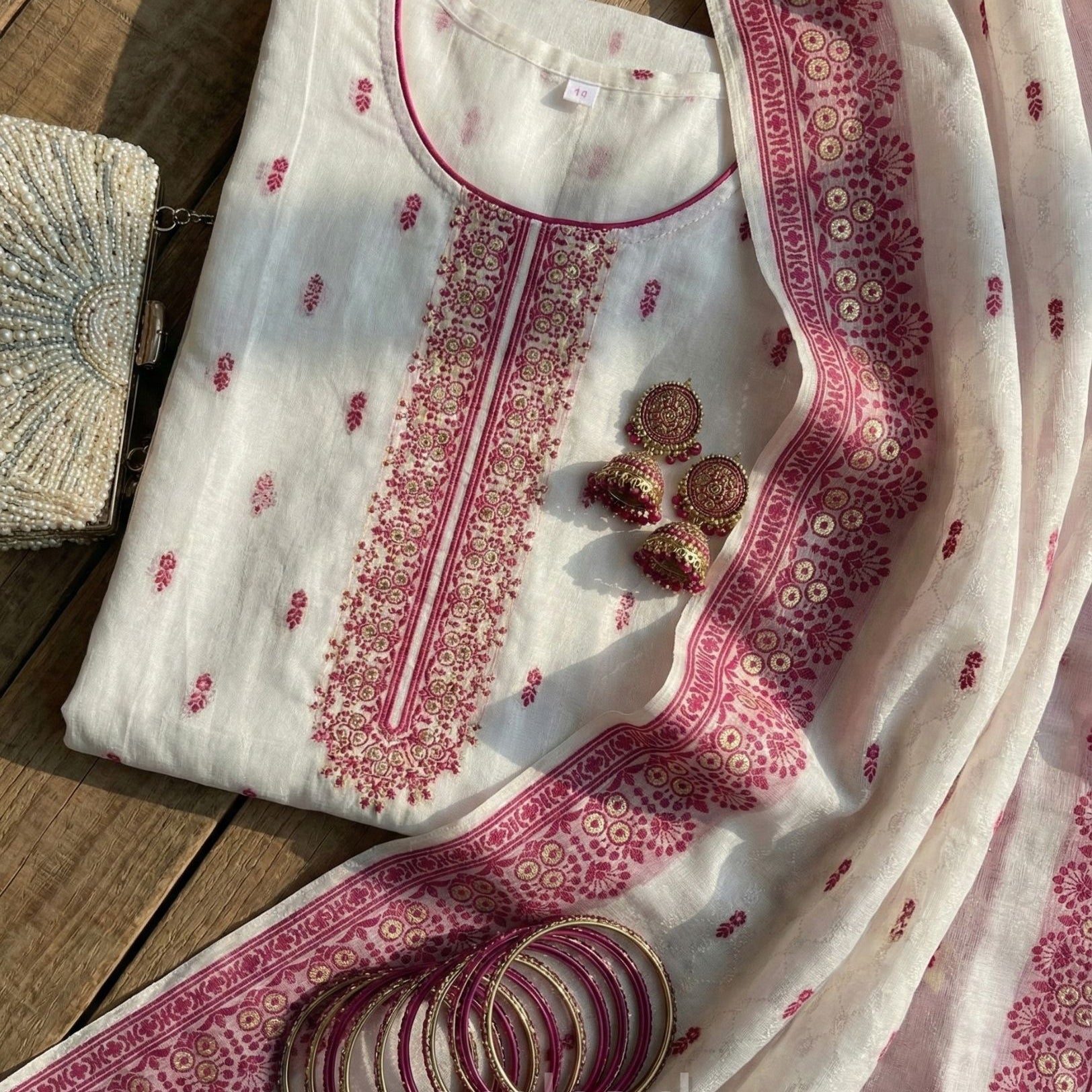 Ivory Banarasi Jacquard Zari Suit Set with Matching Dupatta