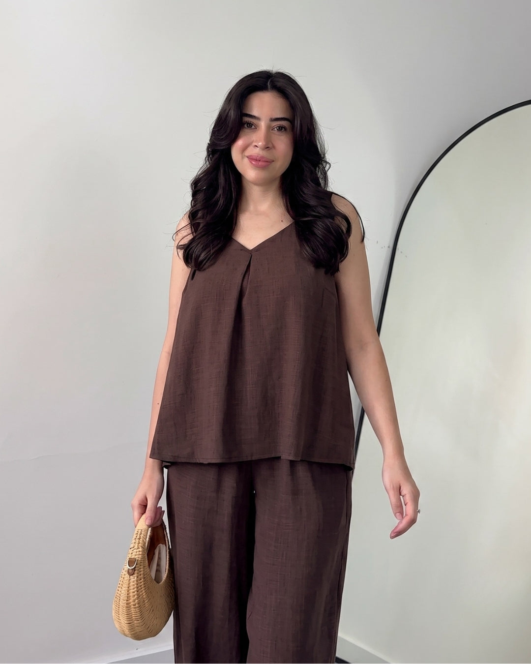 Nyra -Dark Chocolate Linen Lounge Co-Ord Set