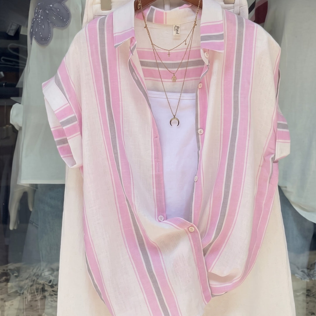 Kriva - Pink Stripe Summer Shirt Co-ord Set