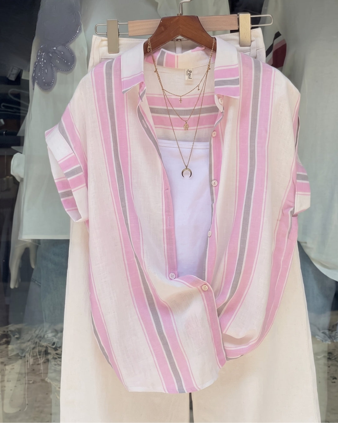Kriva - Pink Stripe Summer Shirt Co-ord Set
