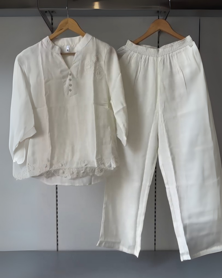 Flora Ivory White Set – Embroidered Cotton Co-ord