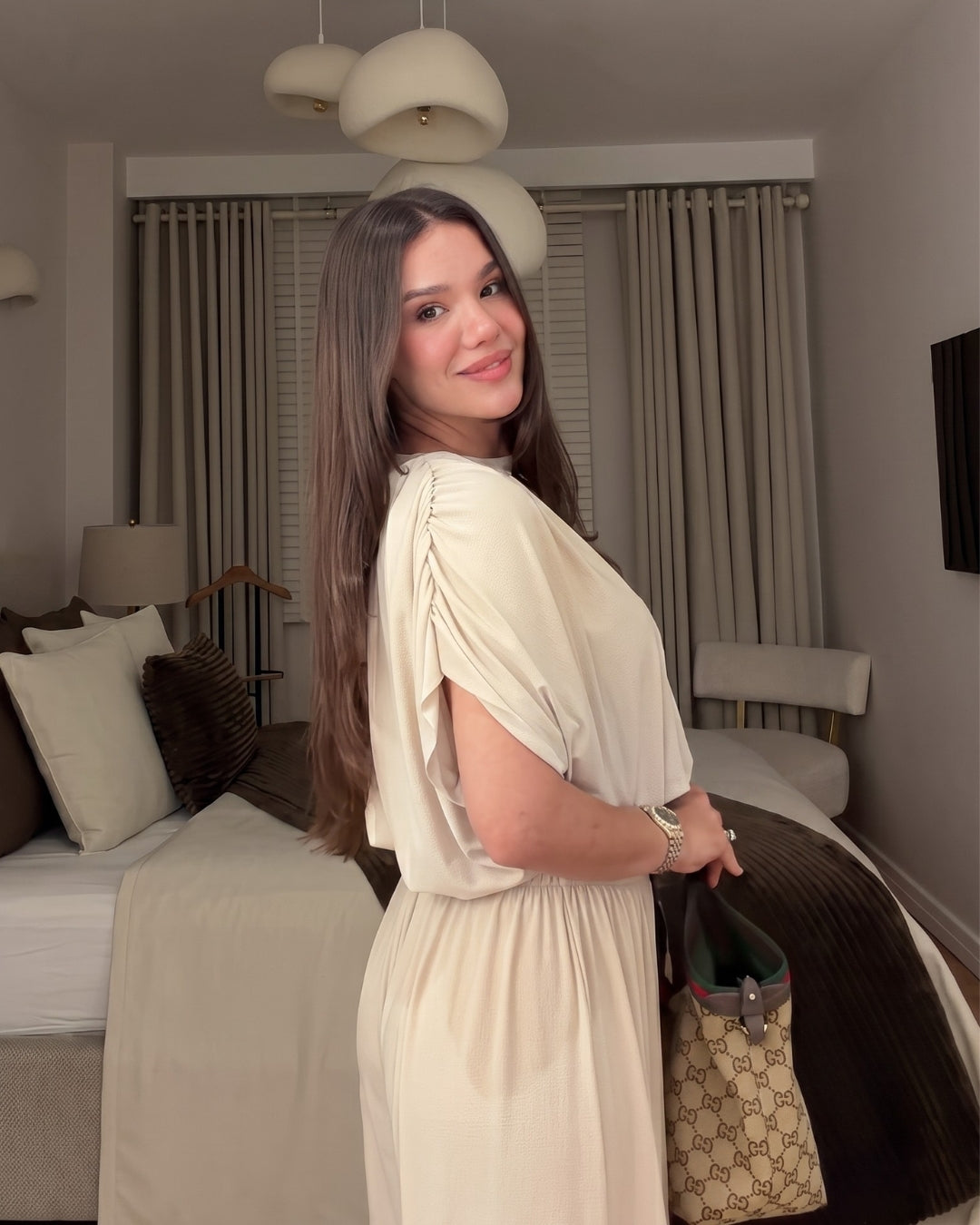 Elina - Cream Modern Minimalist Pleated Co-Ord Set
