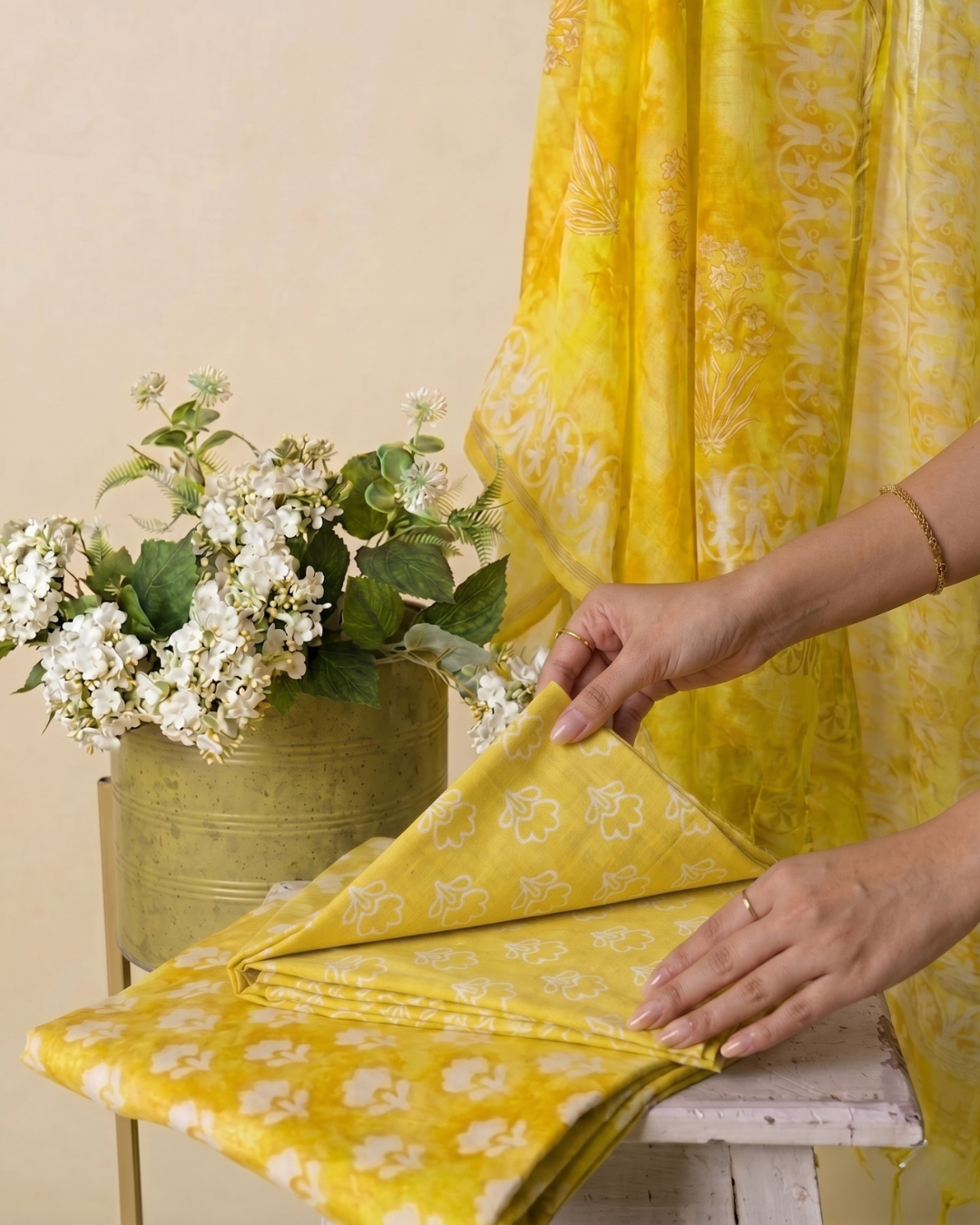 Kiona - Yellow Floral Grace Ethnic Unstitched Suit Set