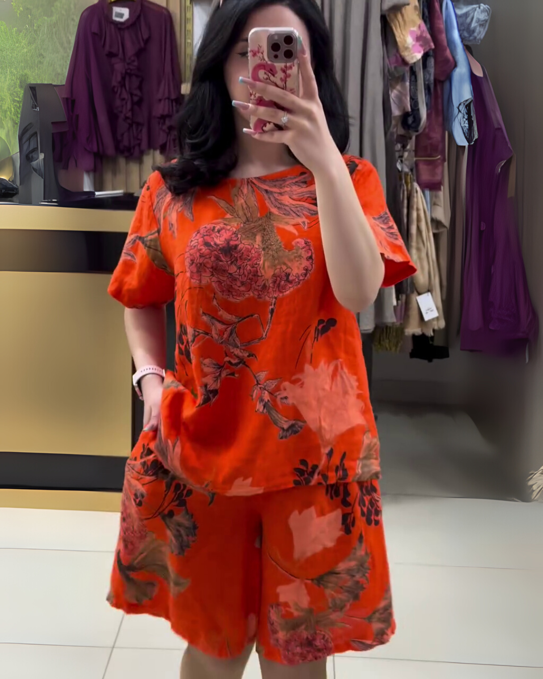 Keya Bold Bloom – Orange Cotton Co-ord Set with Floral Print