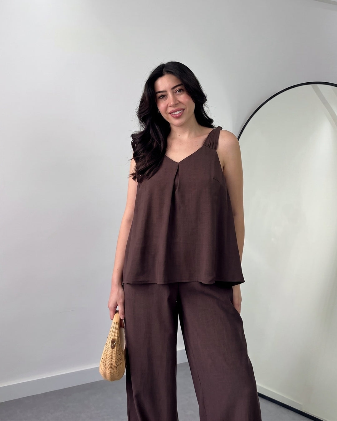 Nyra -Dark Chocolate Linen Lounge Co-Ord Set