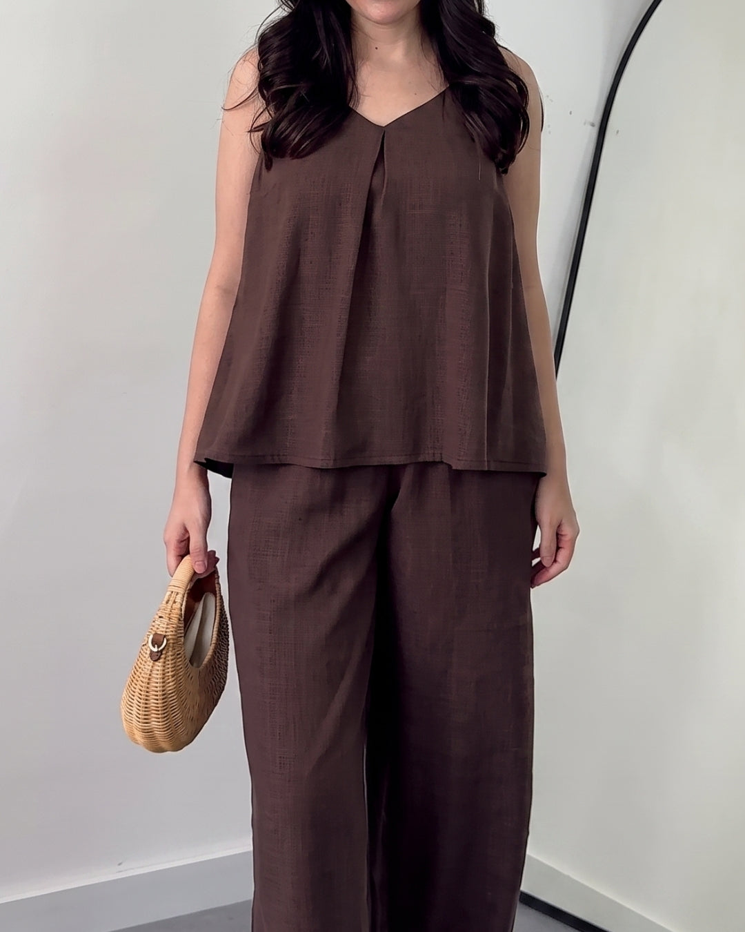 Nyra -Dark Chocolate Linen Lounge Co-Ord Set