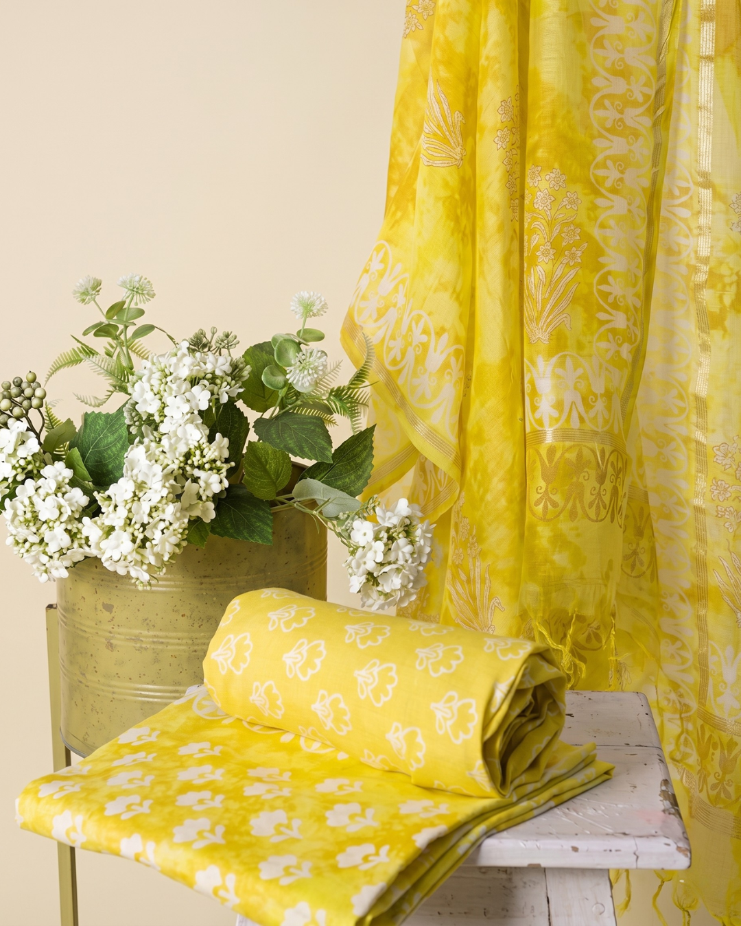 Kiona - Yellow Floral Grace Ethnic Unstitched Suit Set
