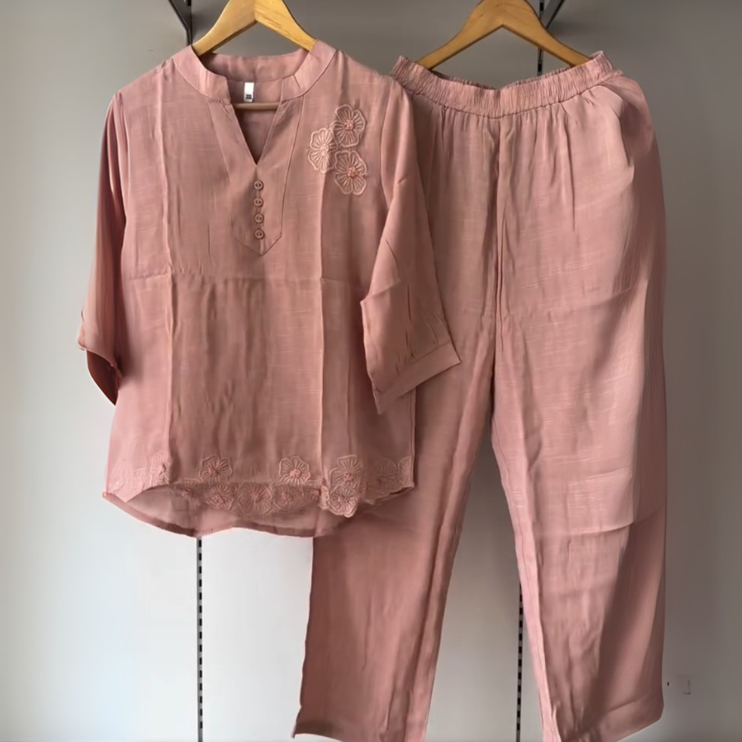Flora Dusty Rose Set – Embroidered Cotton Co-ord