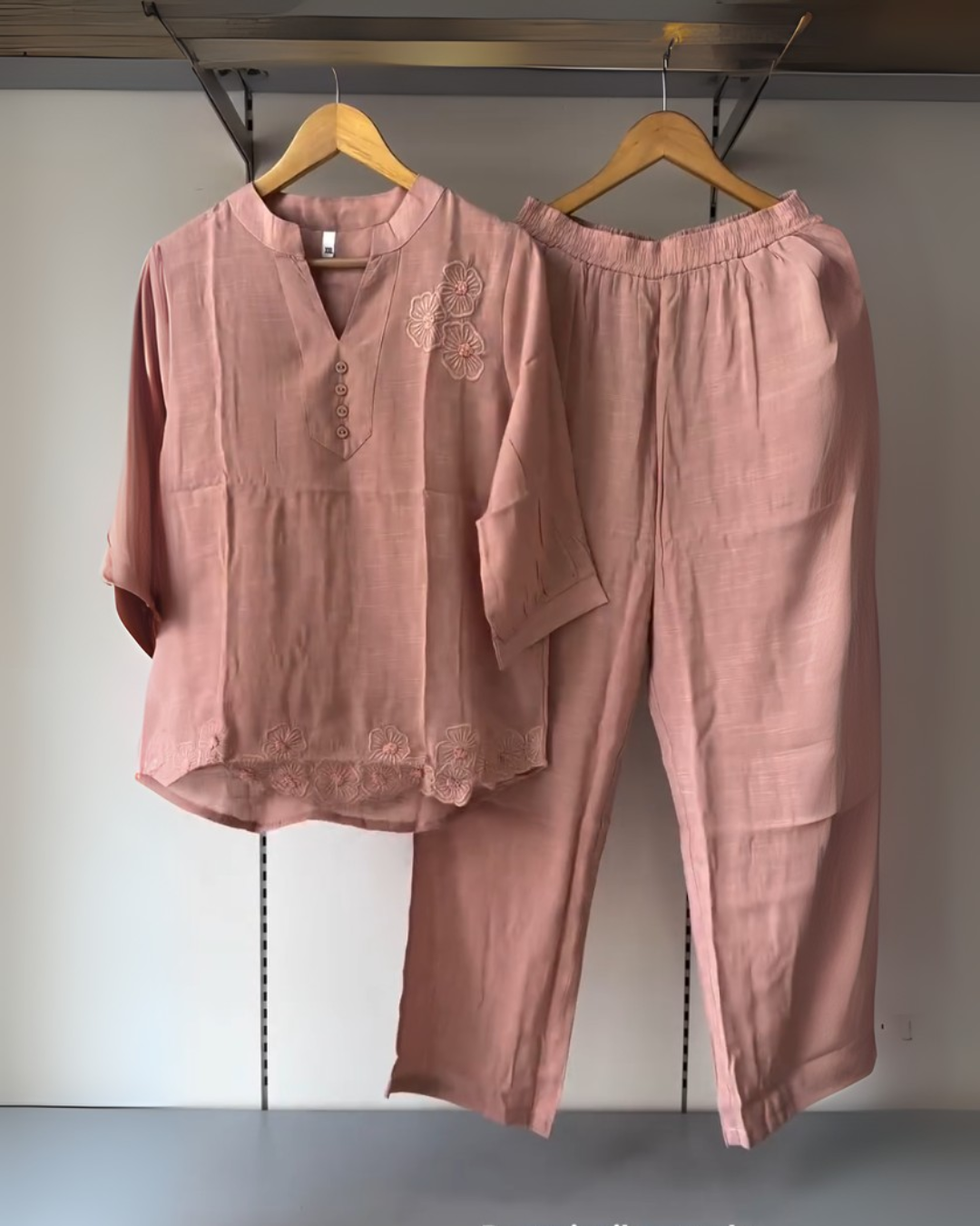 Flora Dusty Rose Set – Embroidered Cotton Co-ord