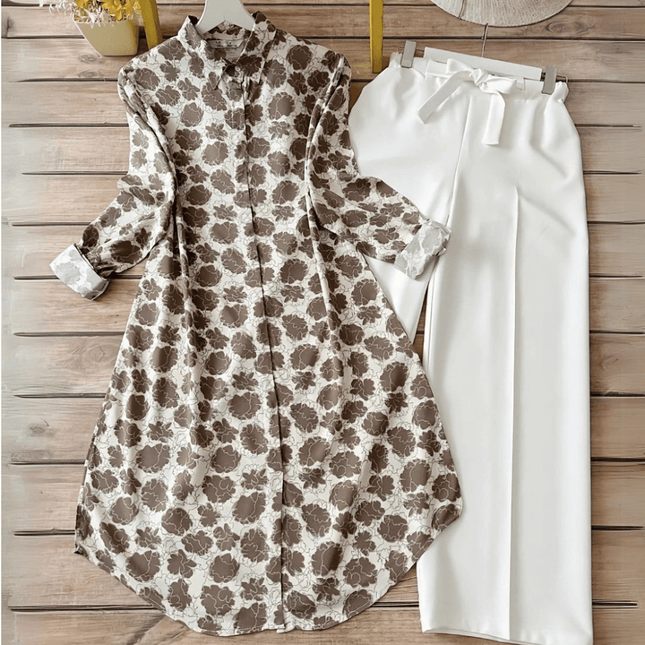 Floral Brown Longline