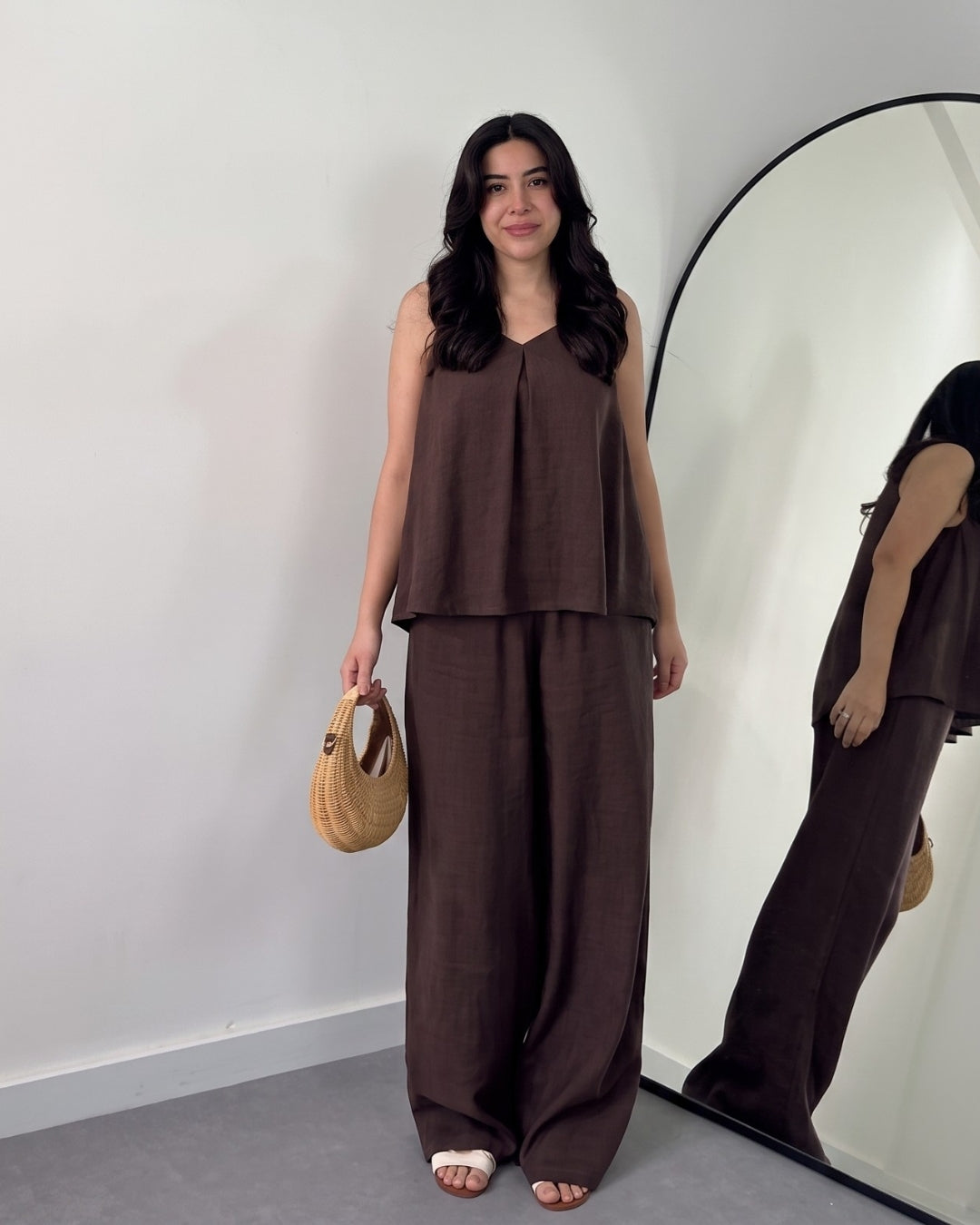 Nyra -Dark Chocolate Linen Lounge Co-Ord Set