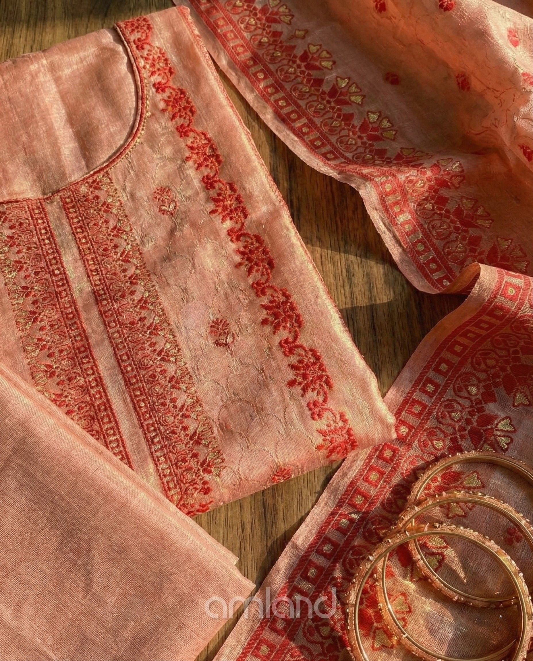 Peach Banarasi Jacquard Zari Work Unstitched Suit