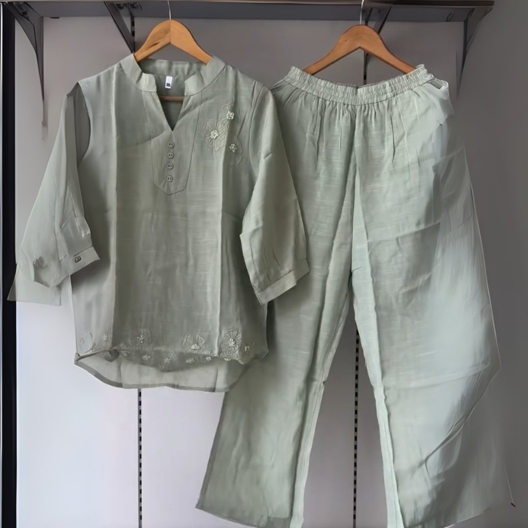 Flora Ash Grey Set – Embroidered Cotton Co-ord