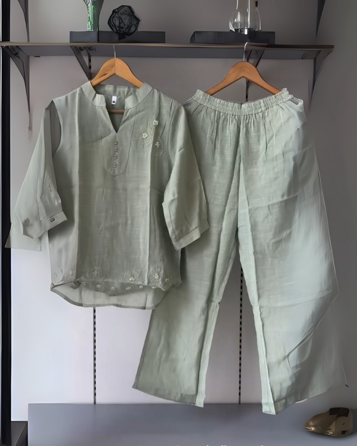 Flora Ash Grey Set – Embroidered Cotton Co-ord