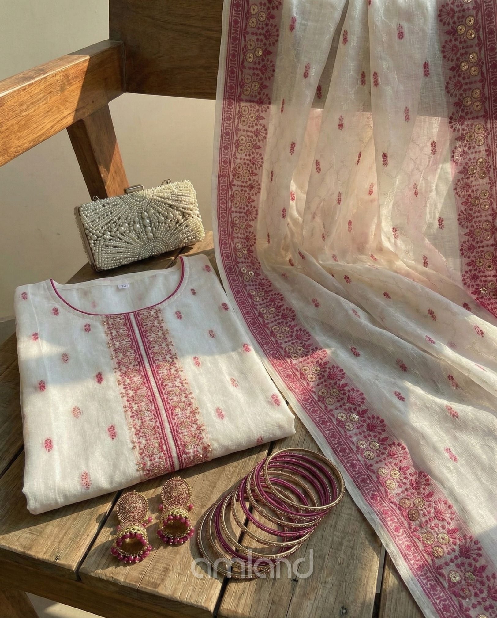 Ivory Banarasi Jacquard Zari Suit Set with Matching Dupatta