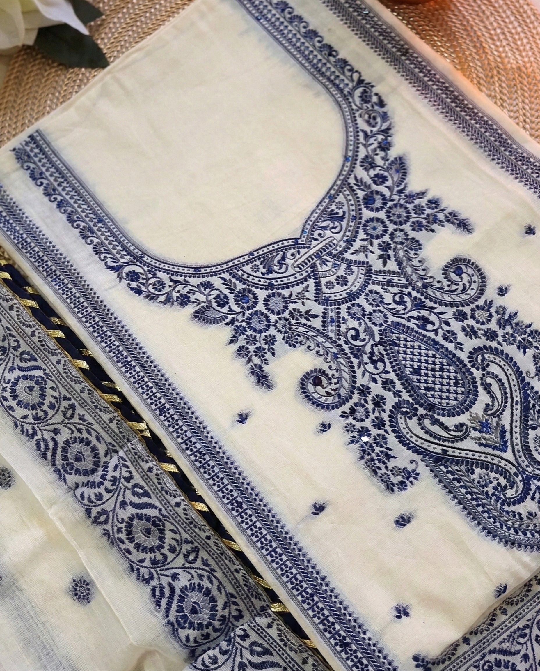 Indory Cotton Jacquard Zari Unstitched Suit Set