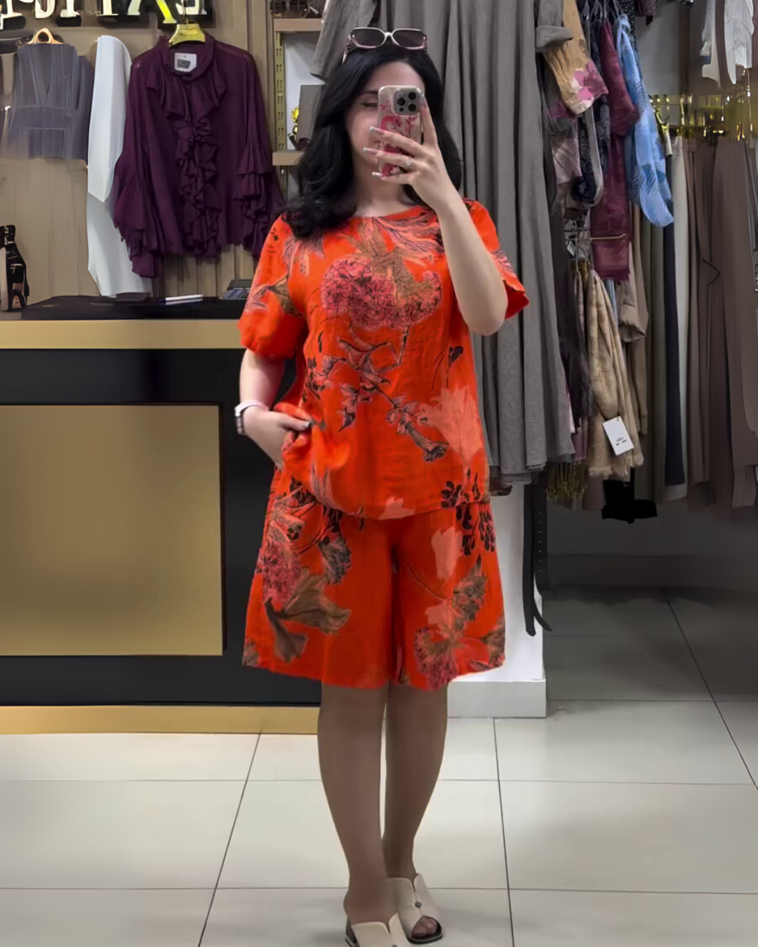 Keya Bold Bloom – Orange Cotton Co-ord Set with Floral Print