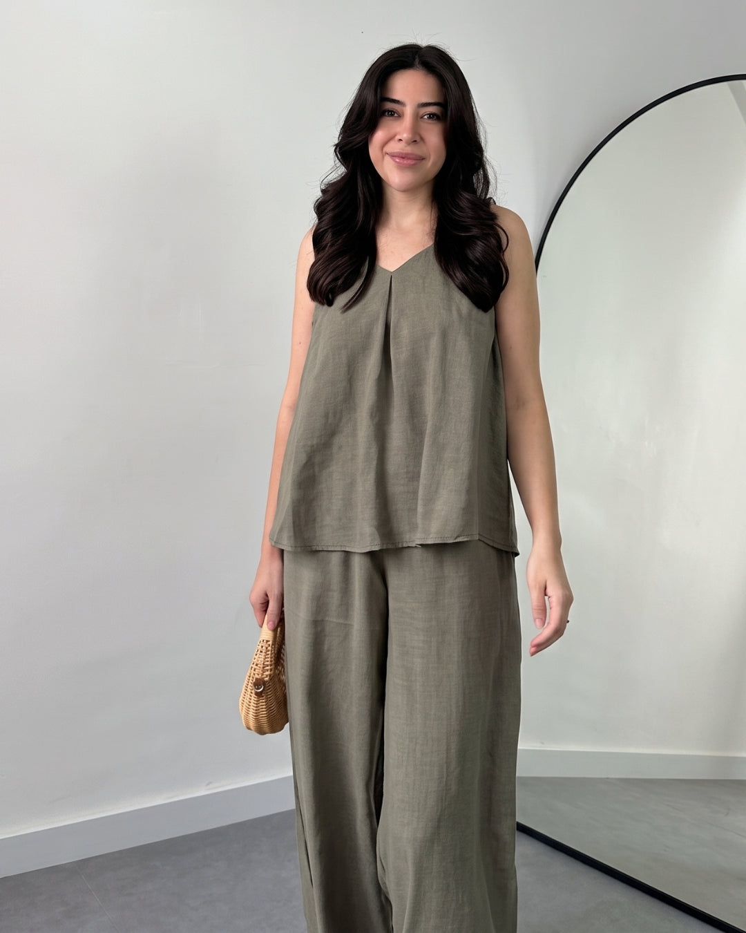 Nyra -Dark Green Linen Lounge Co-Ord Set