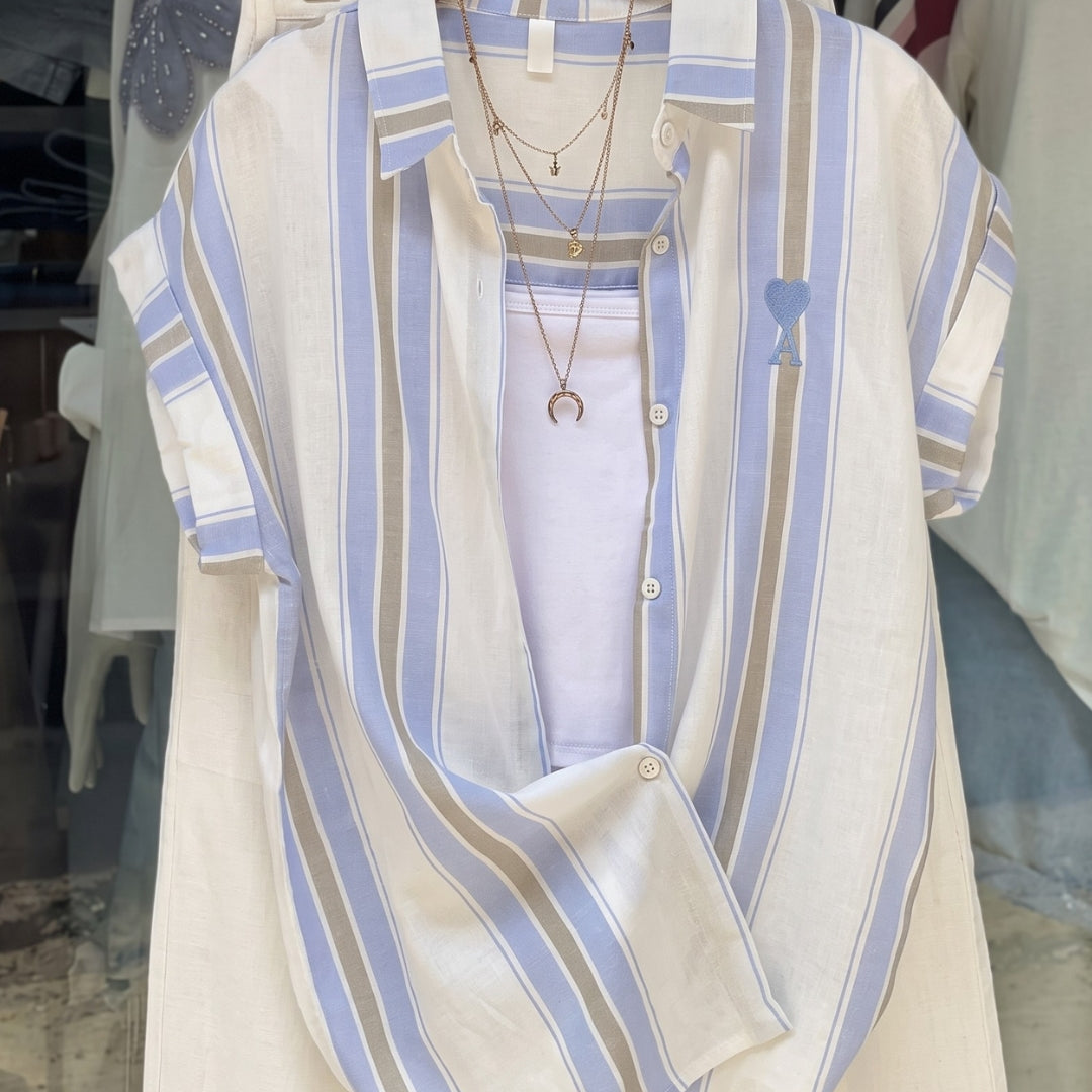 Kriva - Blue Stripe Summer Shirt Co-ord Set