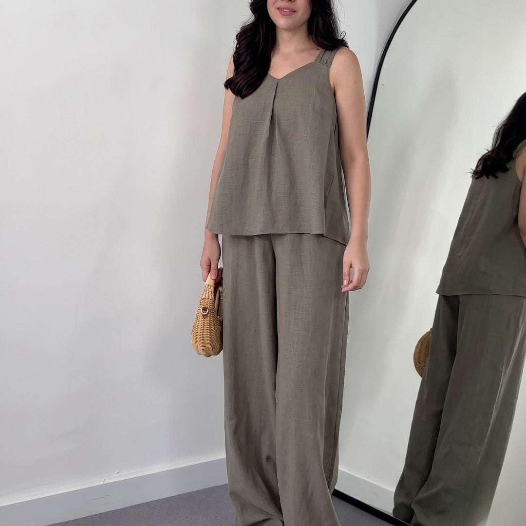 Nyra -Dark Green Linen Lounge Co-Ord Set